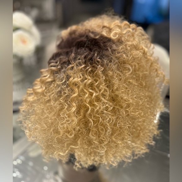 SOLD-Kinky Curly 4B-4C Texture Lace Front Wig Color #T4/27 Honey Blonde! - Picture 4 of 9